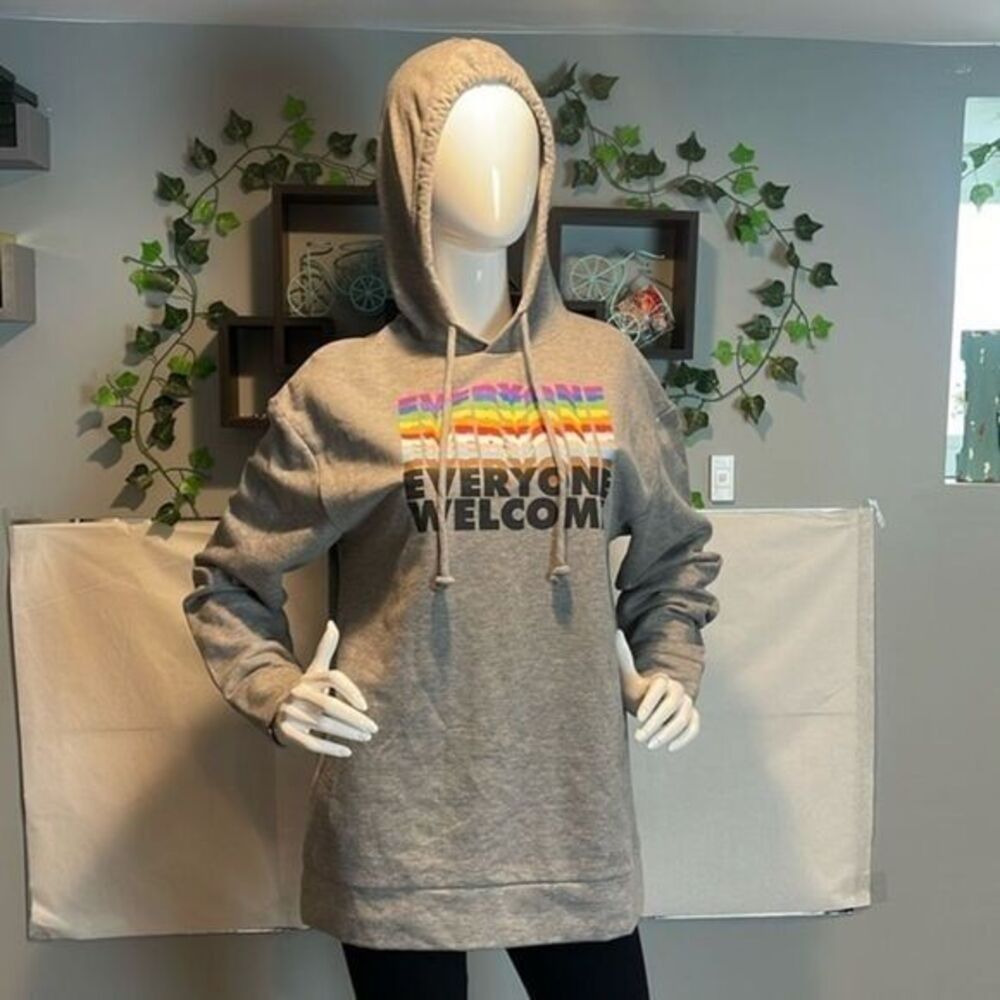 Take Pride "Everyone Welcome" Unisex Adult Hoodie Sweatshirt Gray Size‎ S